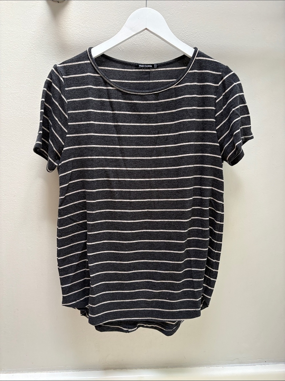 Pink Clover Black and White Striped Short-Sleeve Tee